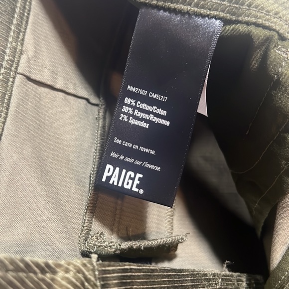 Paige Clean Front Leenah Trousers Flare Corduroy Pants Brushed Dark Olive 29 - Picture 6 of 15